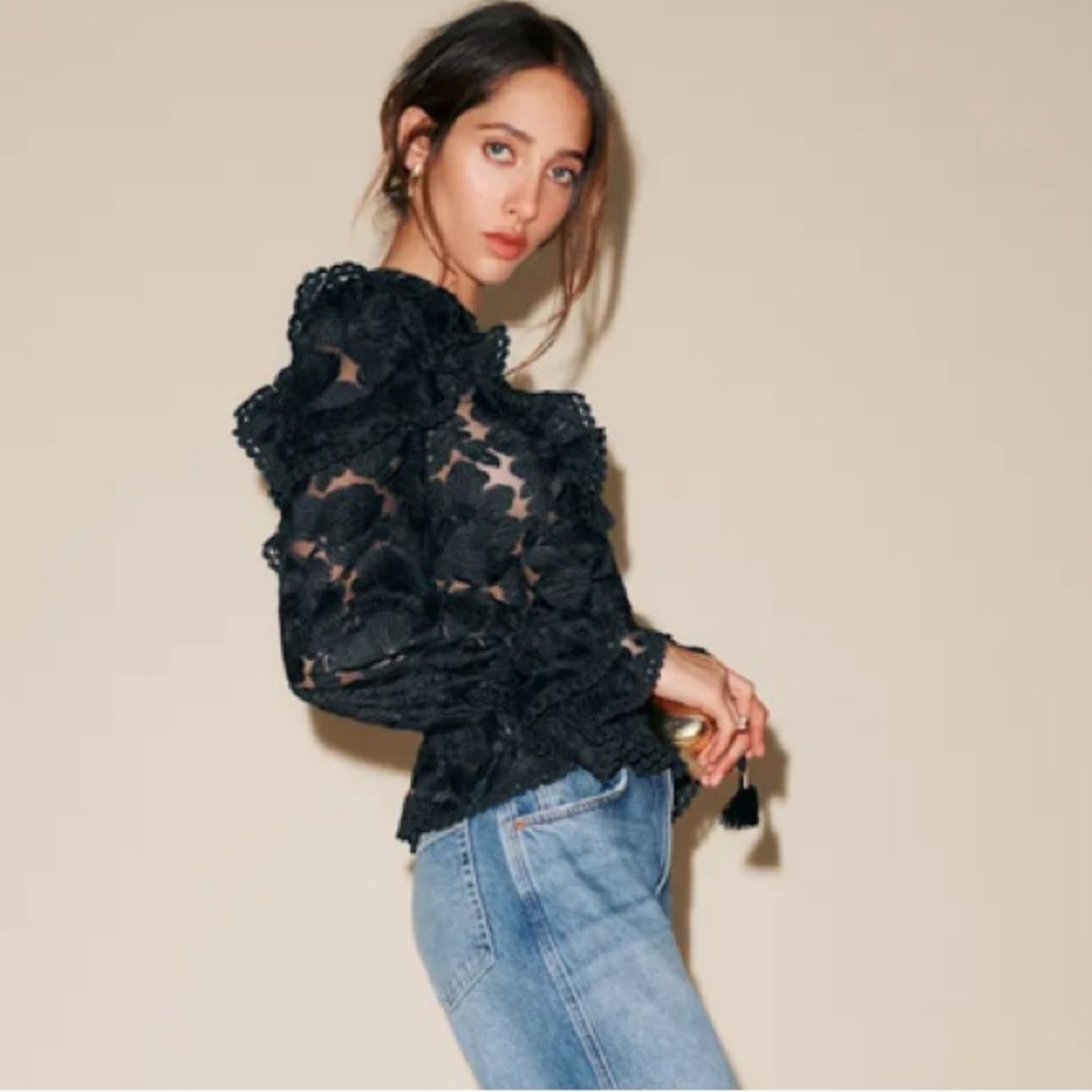 Reformation The Collection Carlisle Black Lace Blouse Romantic Feminine Top NWT - Picture 14 of 15